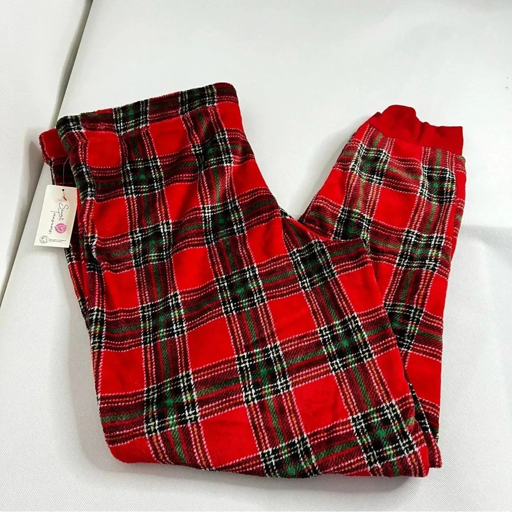 Secret Treasures Pajama Pants Size 2X 18/20 Plush Fleece Velour Jogger Plaid Red
